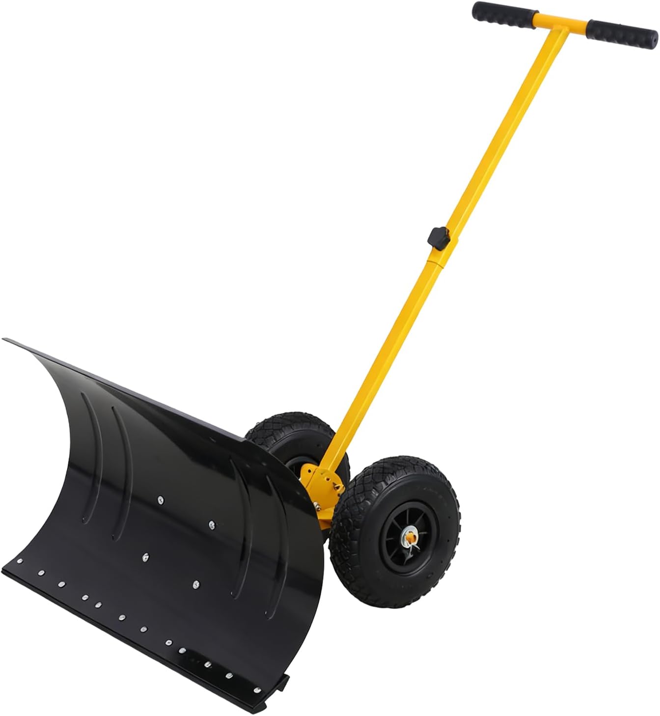 COOS BAY 29” Wheeled Snow Shovel for Driveways – Heavy Duty Single Rod Snow Pusher with Adjustable Angle, Ergonomic Handle & 16.5” Blade – Rolling Plow Shovel for Fast, Yellow