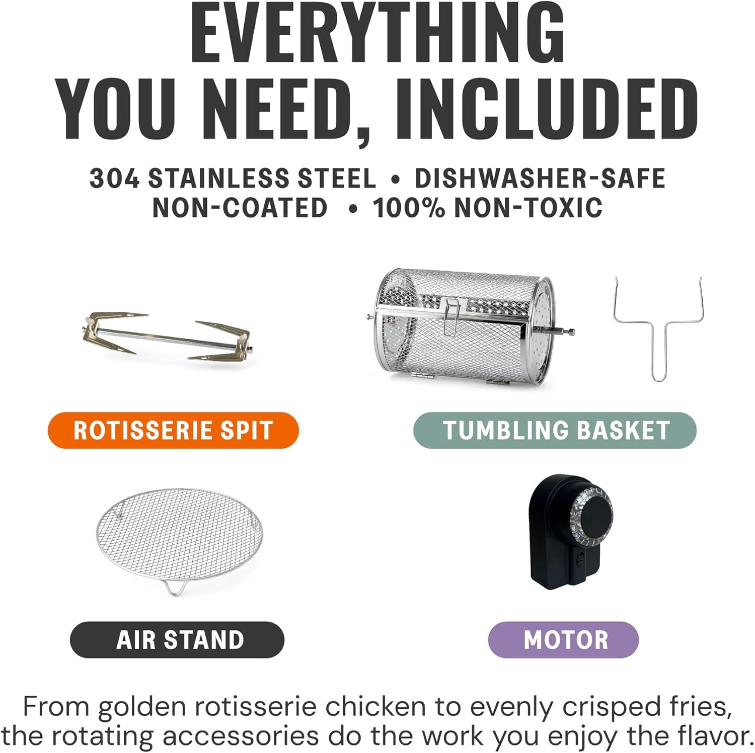 Non Toxic Air Fryer™ - Glass AirFryer 5 Quart w/ 360 Visibility, Self-Cleaning, 400F Vortex Air Fryer for Even Cooking, BPA-Free Teflon Free, 9-in-1 Functions, Rotisserie, Roast, Bake, Black