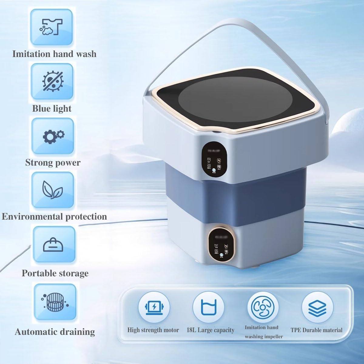 Mini Foldable Washing Machine 12X12X13in Portable Washer 17L Capacity Convenience And Efficiency For Camping, Travelling, Apartment & Tiny Spaces(Beige)