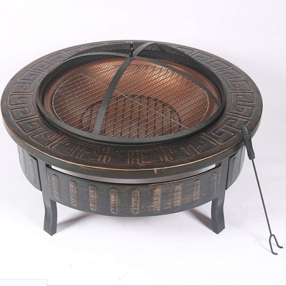 Fire Pits Outdoor Wood Burning Fire Pits Outdoor Metal Firepit Round Table Backyard Patio Garden Stove Wood Burning Fire Pit with Spark Screen with Cover BBQ Cooking for Outside Ca