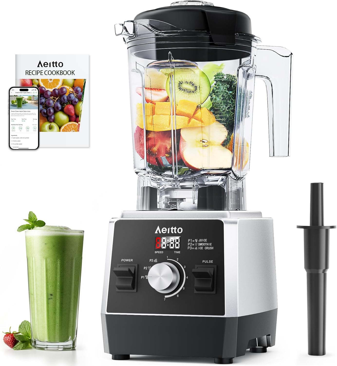 Aeitto Blenders for Kitchen with 68Oz. Large Capacity, 1800W Max Power Smoothie Blender, 3 Preset Programs & 7 Speeds, Professional Countertop Blender for Smoothies, Ice Crush, Generation2 Silver