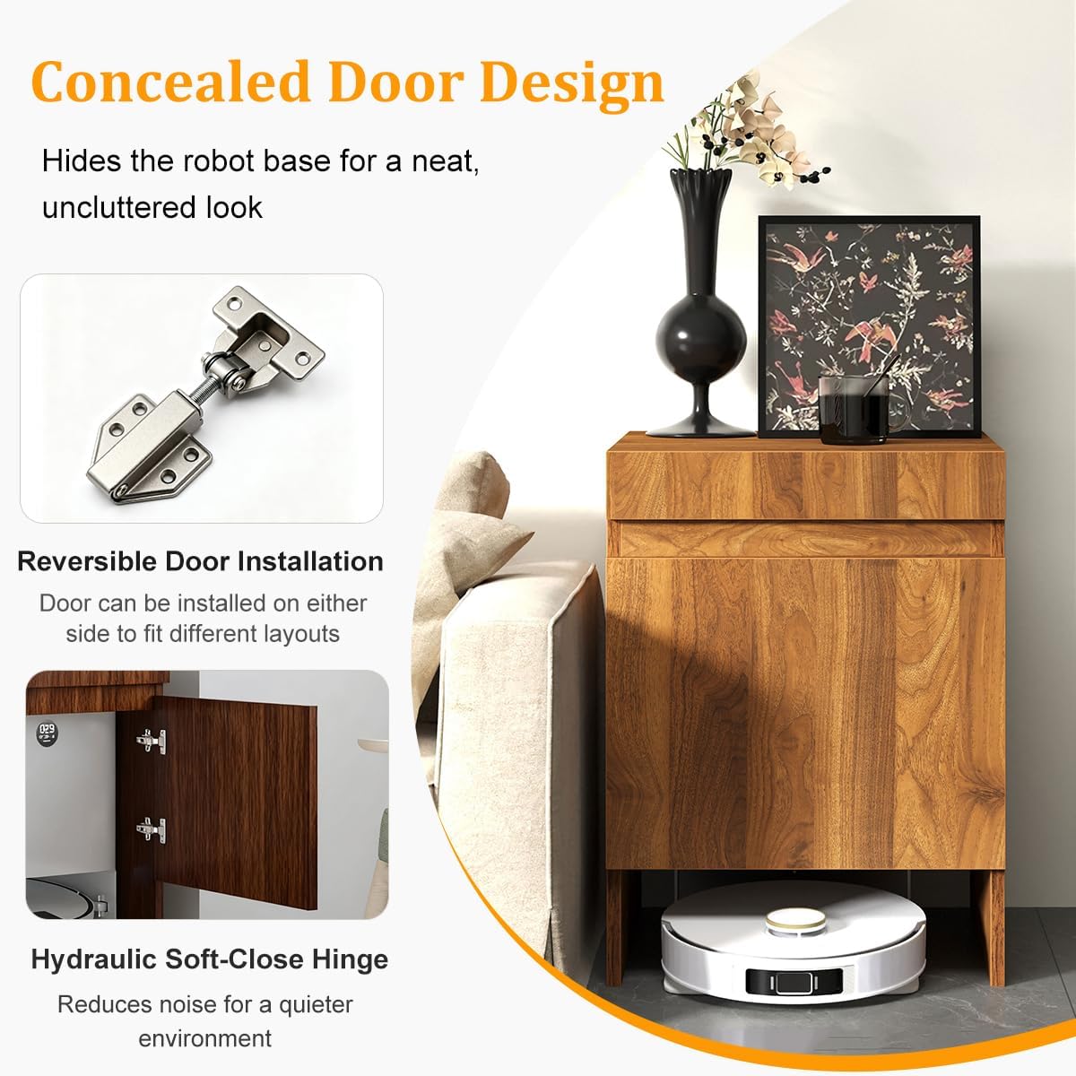 Robot Vacuum Stand Hidden Cabinet, Storage Cabinet with Doors for Robot Vacuum Cleaner,Household End Side Table,Wood Freestanding Rack Space Saver for Home Office (Brown)