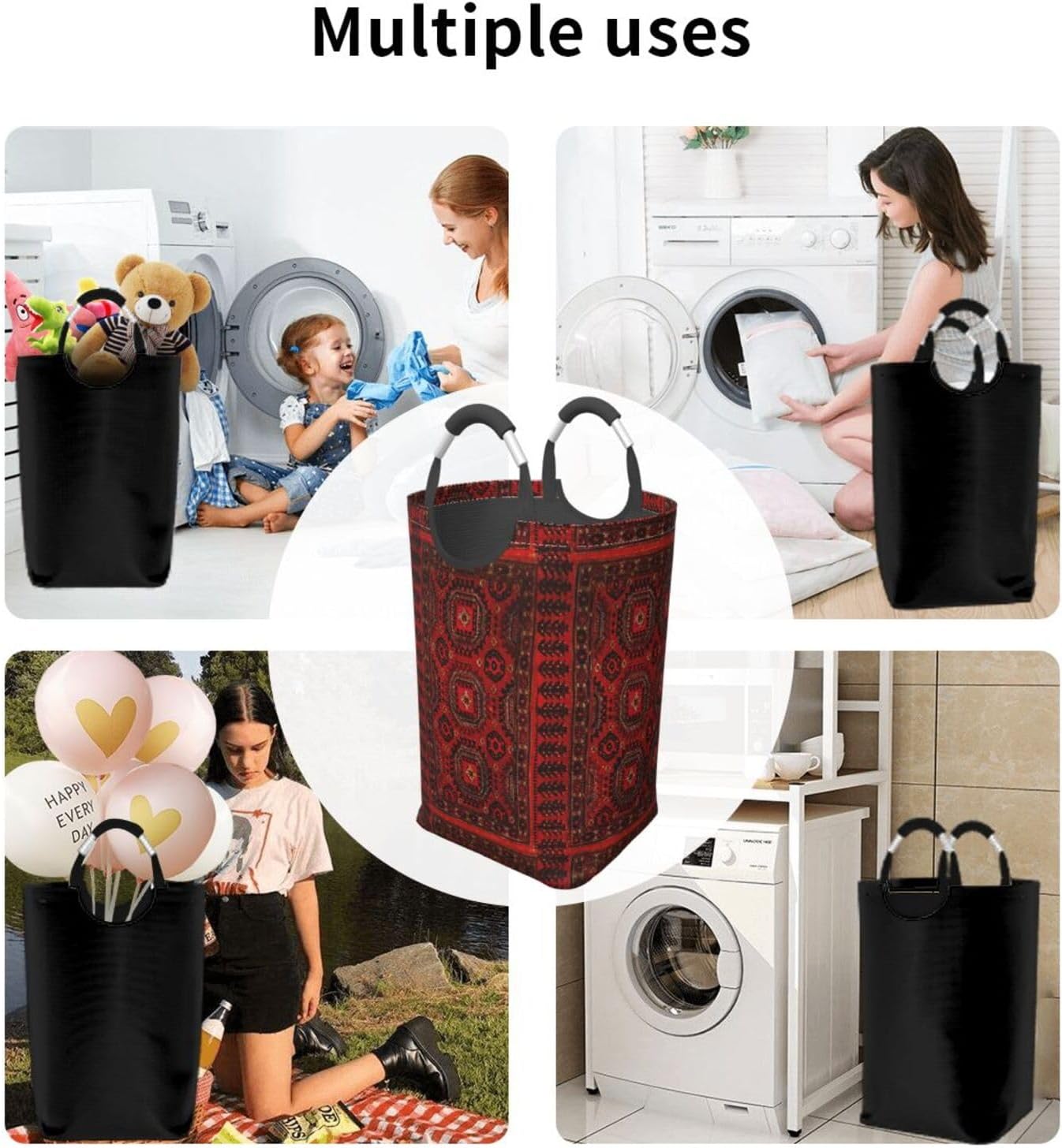 Antique Oriental 50l Collapsible Laundry Basket With Soft-Grip Handles -Foldable Clothes Hamper, Space-Saving Storage For Home, Dorm & Rv