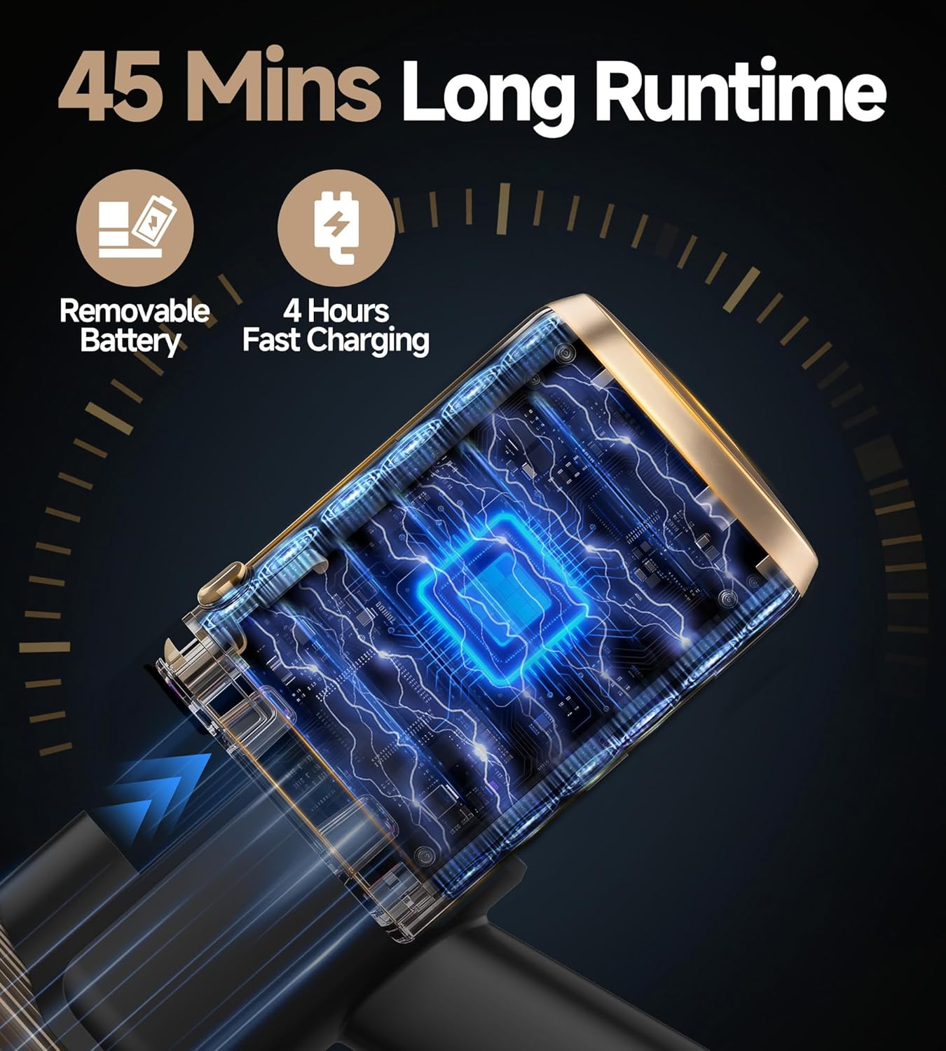 N17 Cordless Vacuum Cleaner, Upgraded Lightweight Stick Vacuum for Home, 45mins Runtime, Powerful Suction, Self-Standing, Anti-tangle, Rechargeable Vacuum for Hard Floor Carpets Pet Hair (Gold)