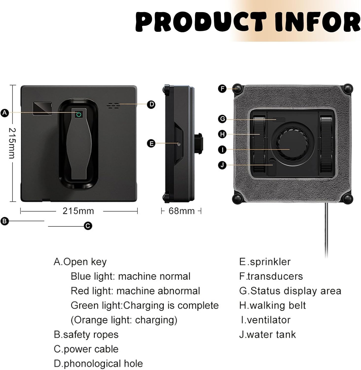 Smart Window Cleaning Robot, Automatic Window Cleaner Robot with 3000Pa Suction, Double-Sided Spray Nozzles, Remote Control and APP Control, Automatic Safety System for High-Rise Windows (Black)