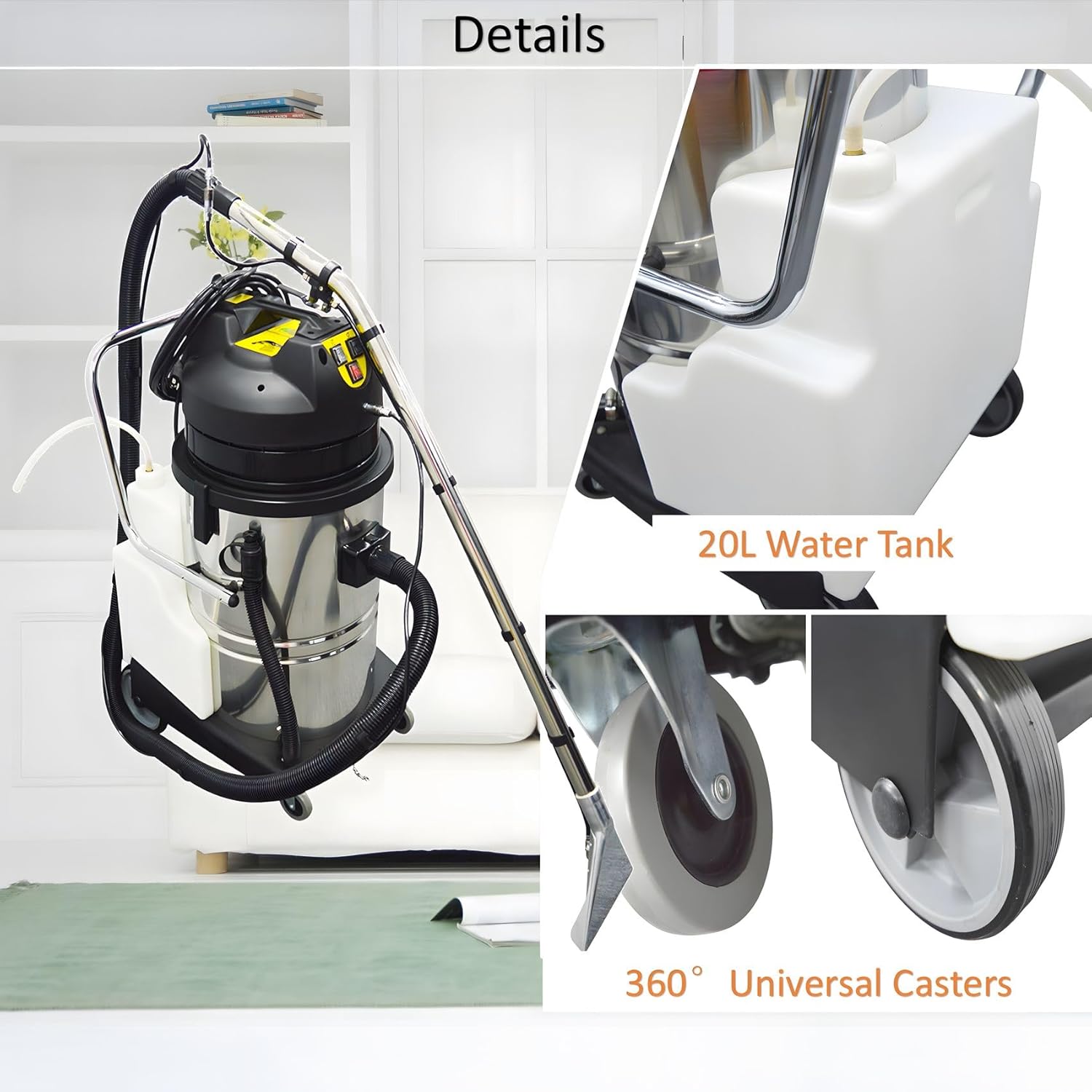 Carpet Extractor Machine 80L 3 in 1 Stainless Steel Hotel Carpet Cleaning Machine 110V 2000W for Corridor Conference Hall and Restaurant