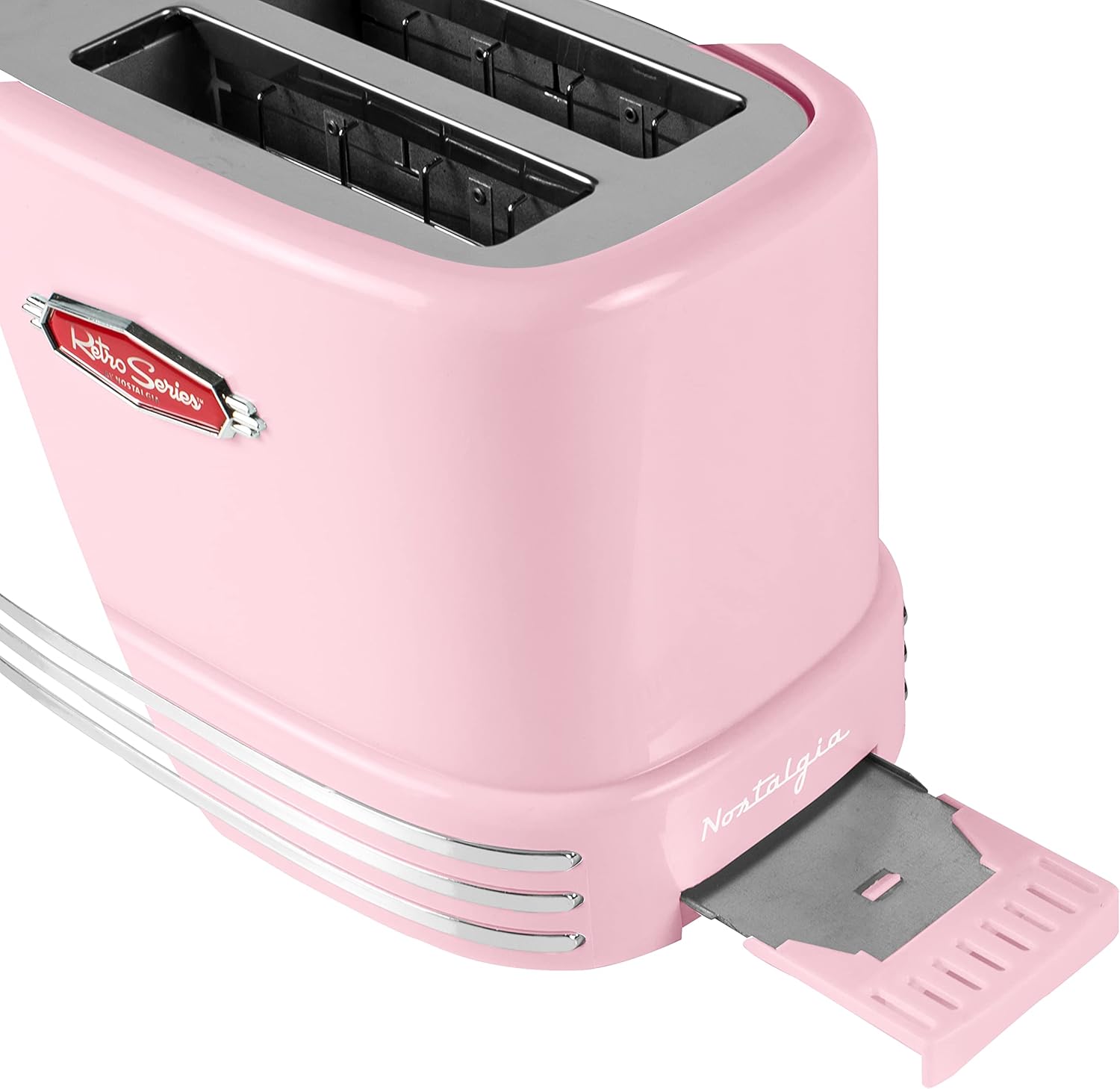 Nostalgia Retro Countertop Microwave Oven - Large 800-Watt - 0.9 cu ft - 12 Pre-Programmed Cooking Settings - Digital Clock - Kitchen Appliances - Pink & Retro Wide 2-Slice Toaster, Vintage Design