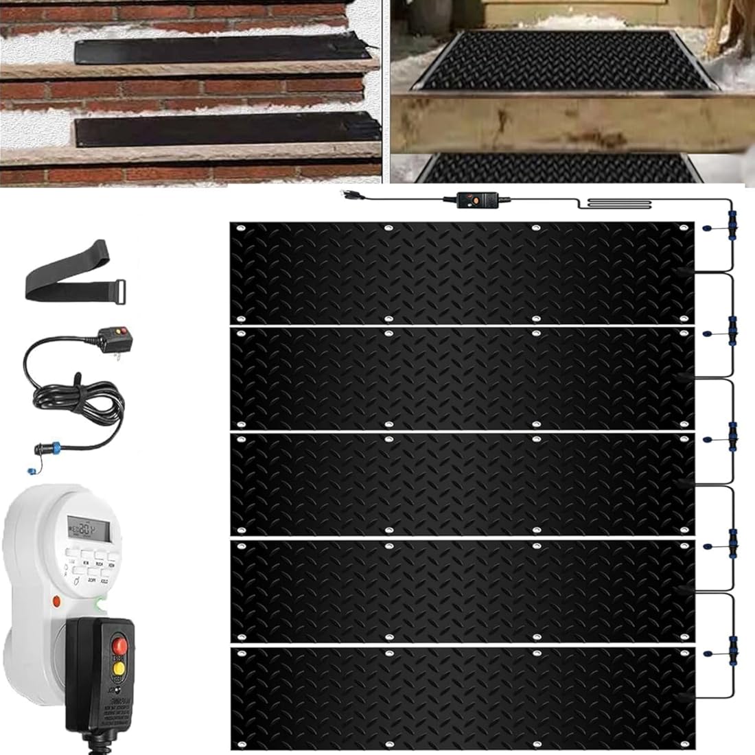 Heated Snow Melting Mats with Timer, 1/2/3/4/5 Pcs Heated Snow Melting Mats Outdoor with Timer,Heated Snow Melting Mats Driveway,Snow Melting Walkway Mat for Winter(5 Pcs-12x24in/(30x60cm))