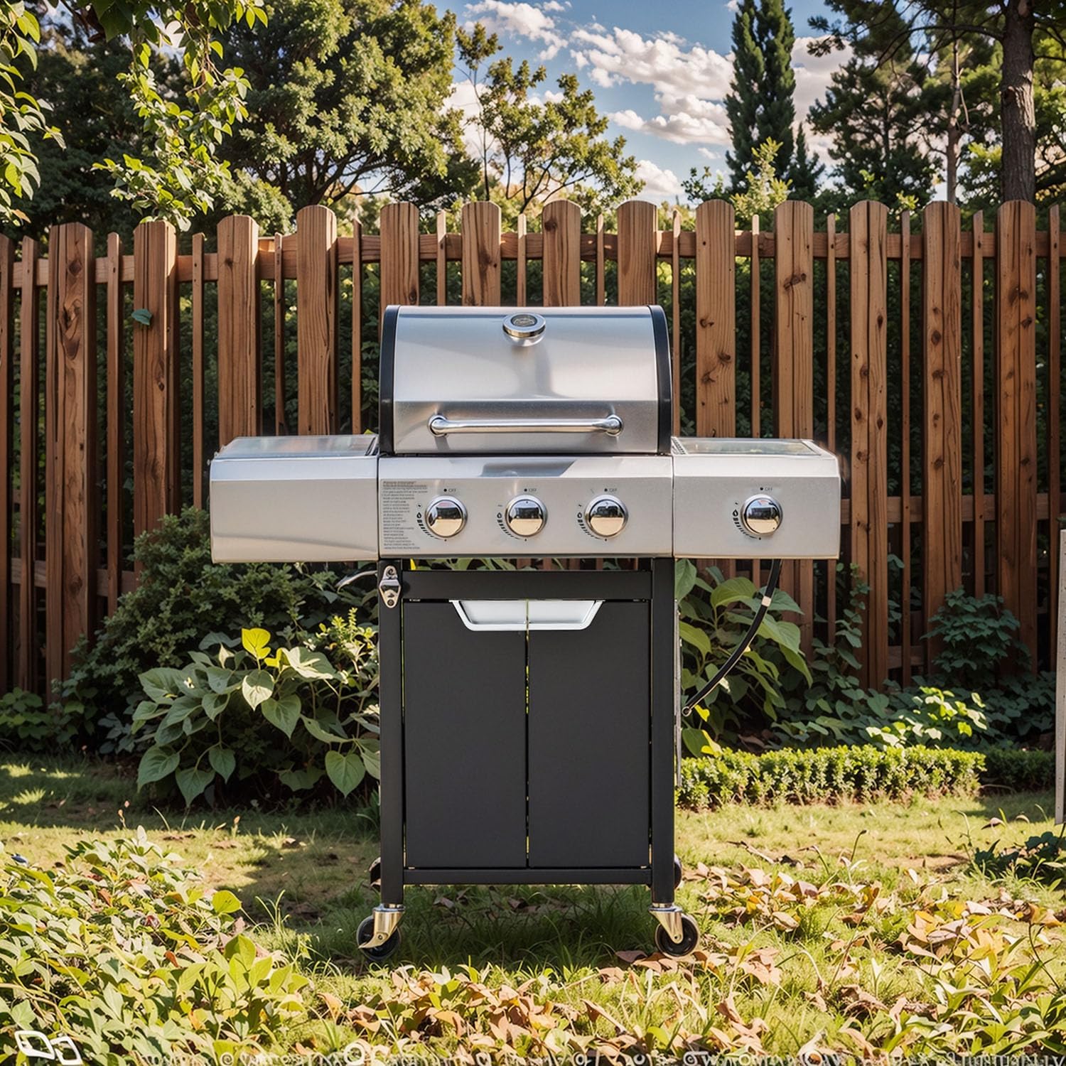 3-Burner Propane Gas Grill - 40,500 BTU Stainless Steel BBQ Grill with Side Burner and Wheels, Outdoor Cooking Powerhouse for Patio, Garden & Backyard (3 Burner)
