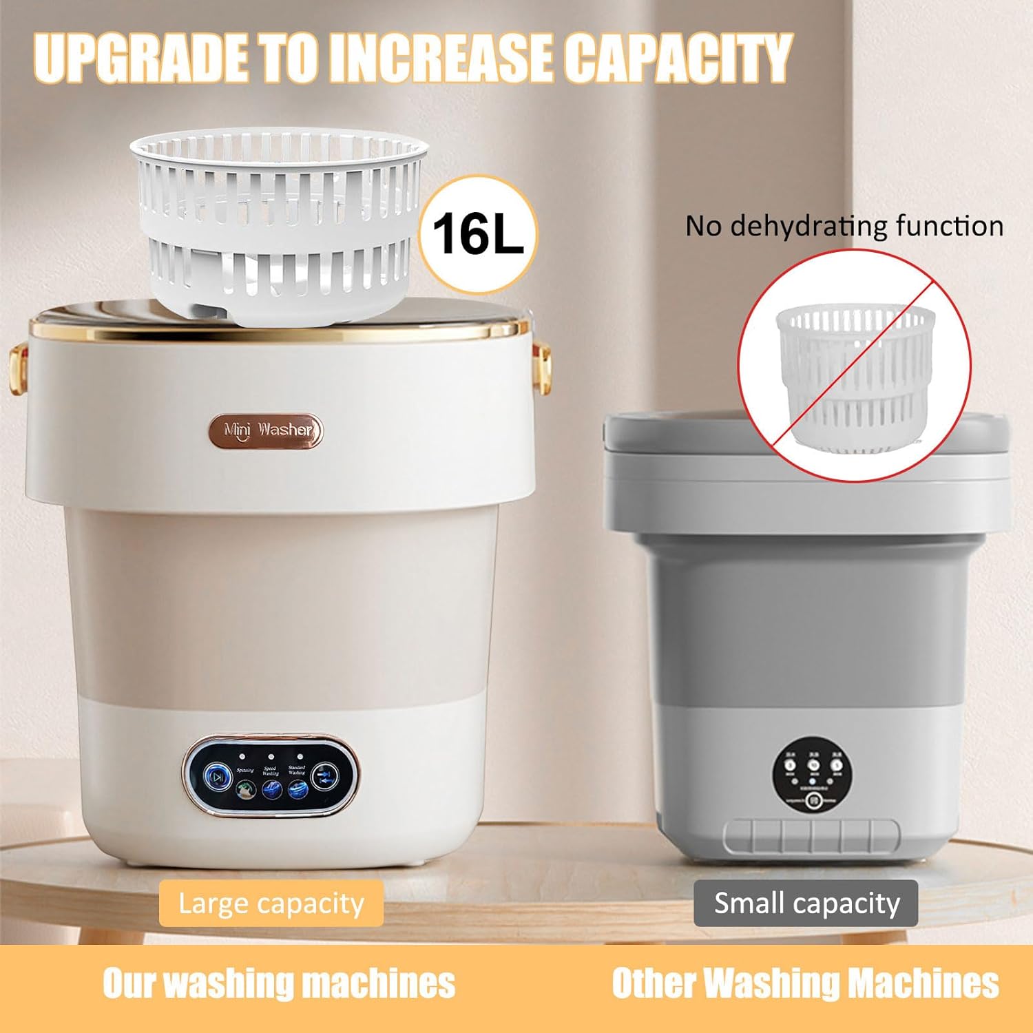Portable Washing Machine,Mini Washer 16L Upgraded With Spin Basket,Small Clothes Folding Washing Machine Of Underwear, Baby And Small Clothes,Suitable For Home Apartments Dormitories, Hotels Khaki