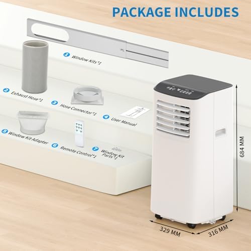 8,000 BTUs Portable Air Conditioner, 3-In-1 Room Air Conditioner with Fan & Dehumidifier Modes, Cools for 350 Sq.Ft, Remote Control & 24H Timer, Standing AC Conditioning for Office, Home （Black Top）