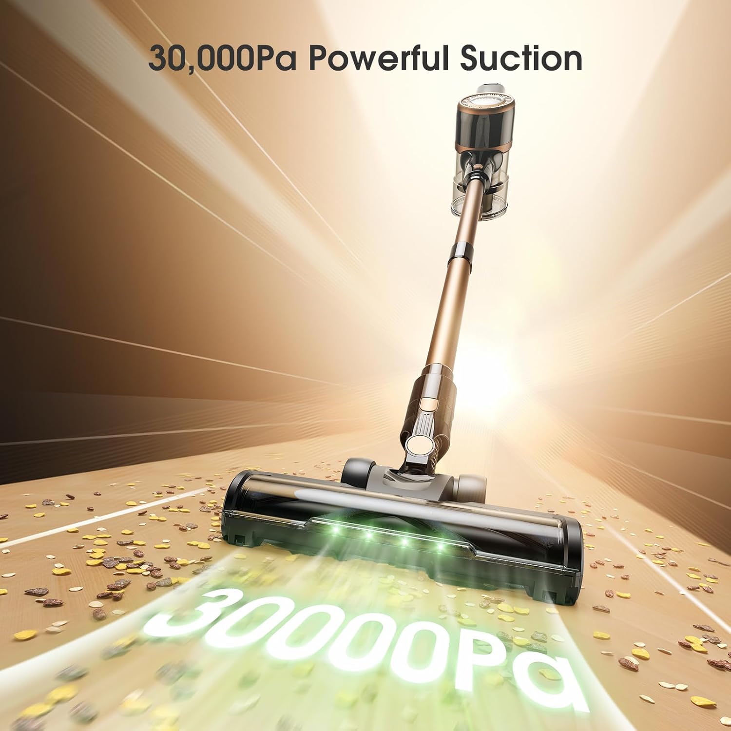 Cordless Vacuum Cleaner, 30Kpa Stick Vacuum with Anti-Tangle Brush and Green Headlight, Self-Standing, Up to 45Mins Runtime, Wireless Vacuum Cleaner for Pet Hair, Carpet, Hard Floor, Home