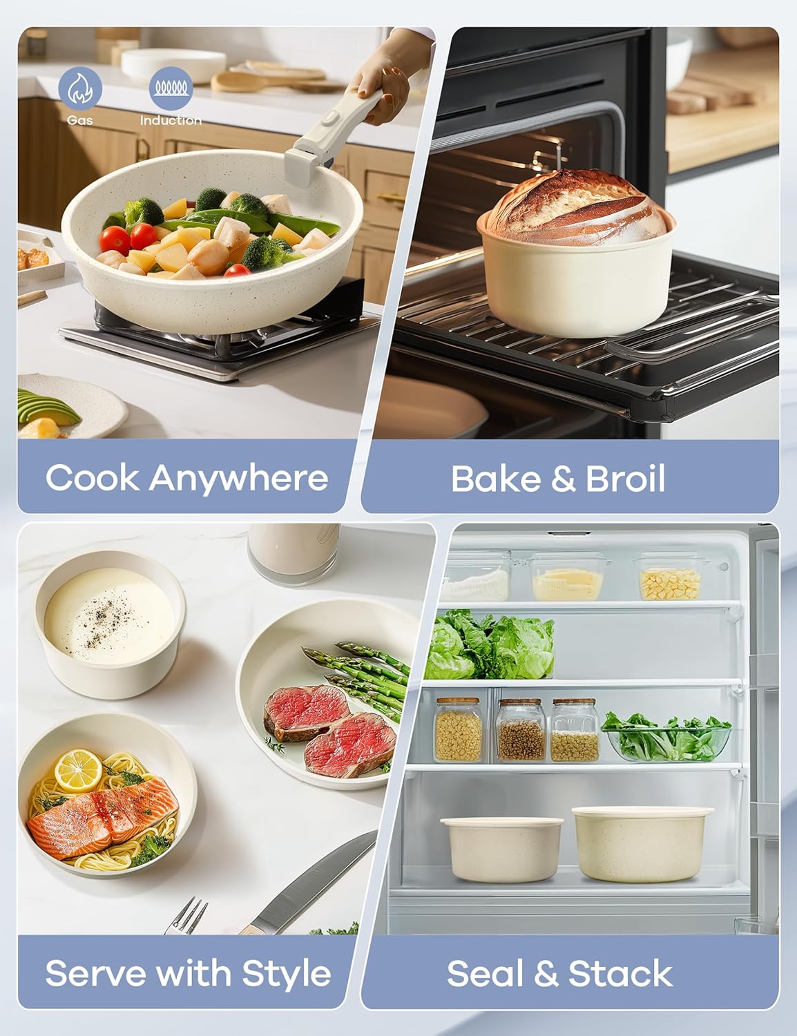 Ganiza 6 in 1 Hand Blender & Nonstick Cookware Set with Removable Handles