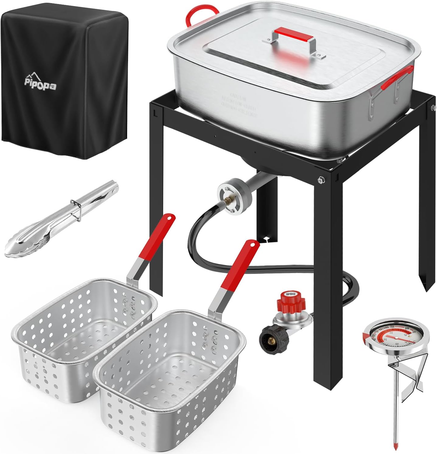 18QT Outdoor Propane Deep Fryer | Include 2 Baskets | Lid | 9