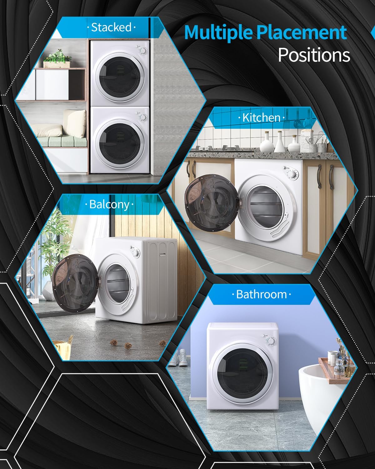 TABU 3.5 Cu. Ft Compact Dryer, 1500W 110V Portable Clothes Dryer with Stainless Steel Tub, 13.2 lbs Front Load Electric Dryer with 4 Automatic Drying Mode, Ideal for Home, Apartment, RV, White