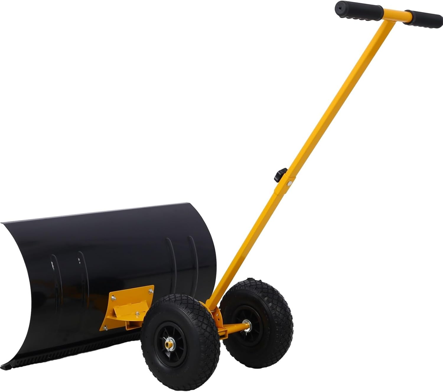 Snow Shovel with Wheels, Snow Pusher, Snow Removal Tool with Adjustable Angle Handle and Buffering
