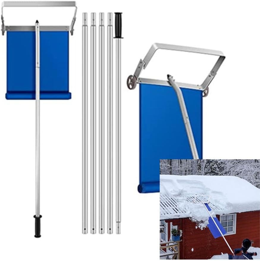 30FT Adjustable Roof Snow Rake with Tarp – Durable 420D Oxford Cloth, Sturdy Cutting Frame, Anti-Slip Handle for Efficient Snow Removal from Roofs
