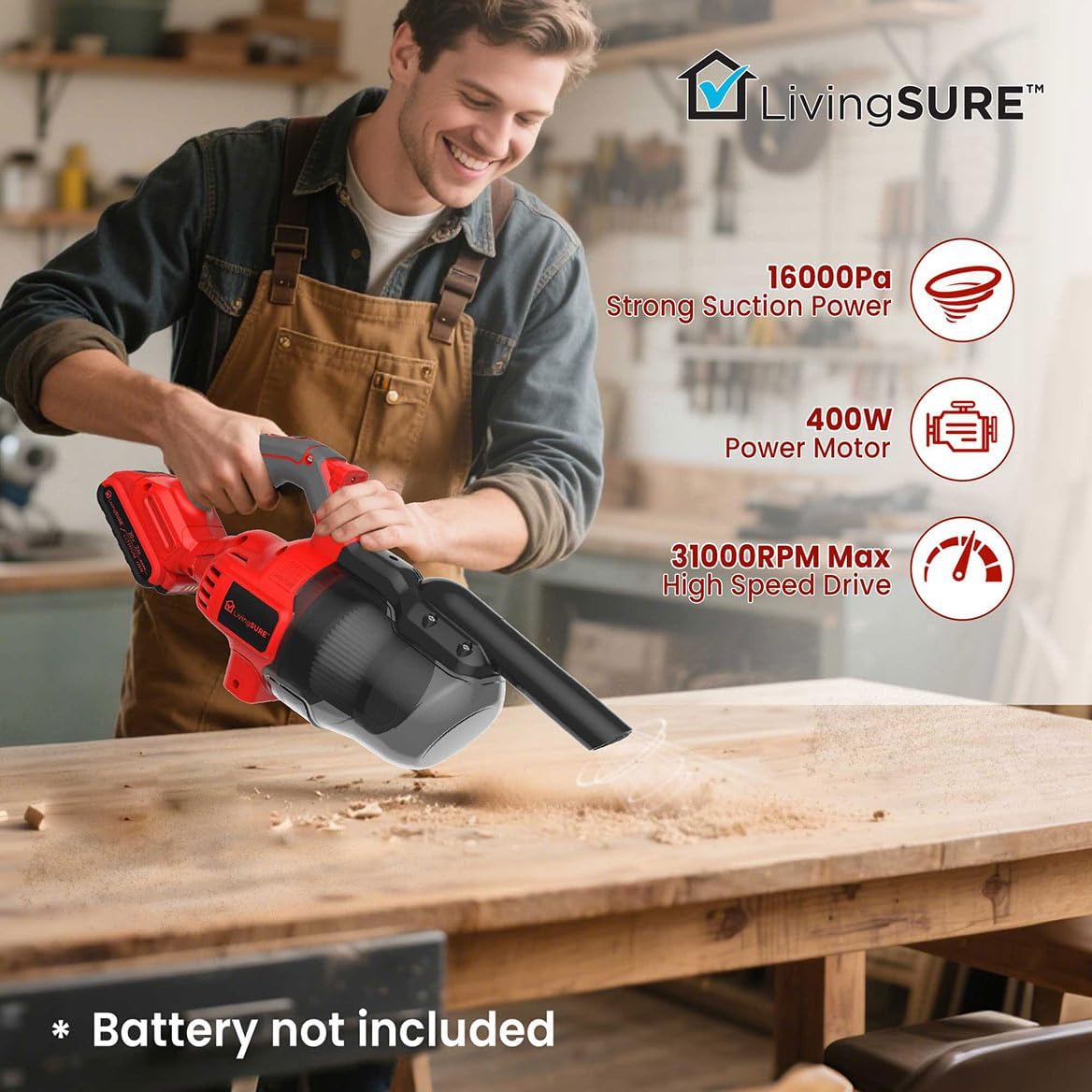 Cordless Handheld Vacuum Cleaner by LivingSURETM Lightweight and Rechargeable Handheld Powerful Vacuum Cleaner with Filter - Battery Not Included