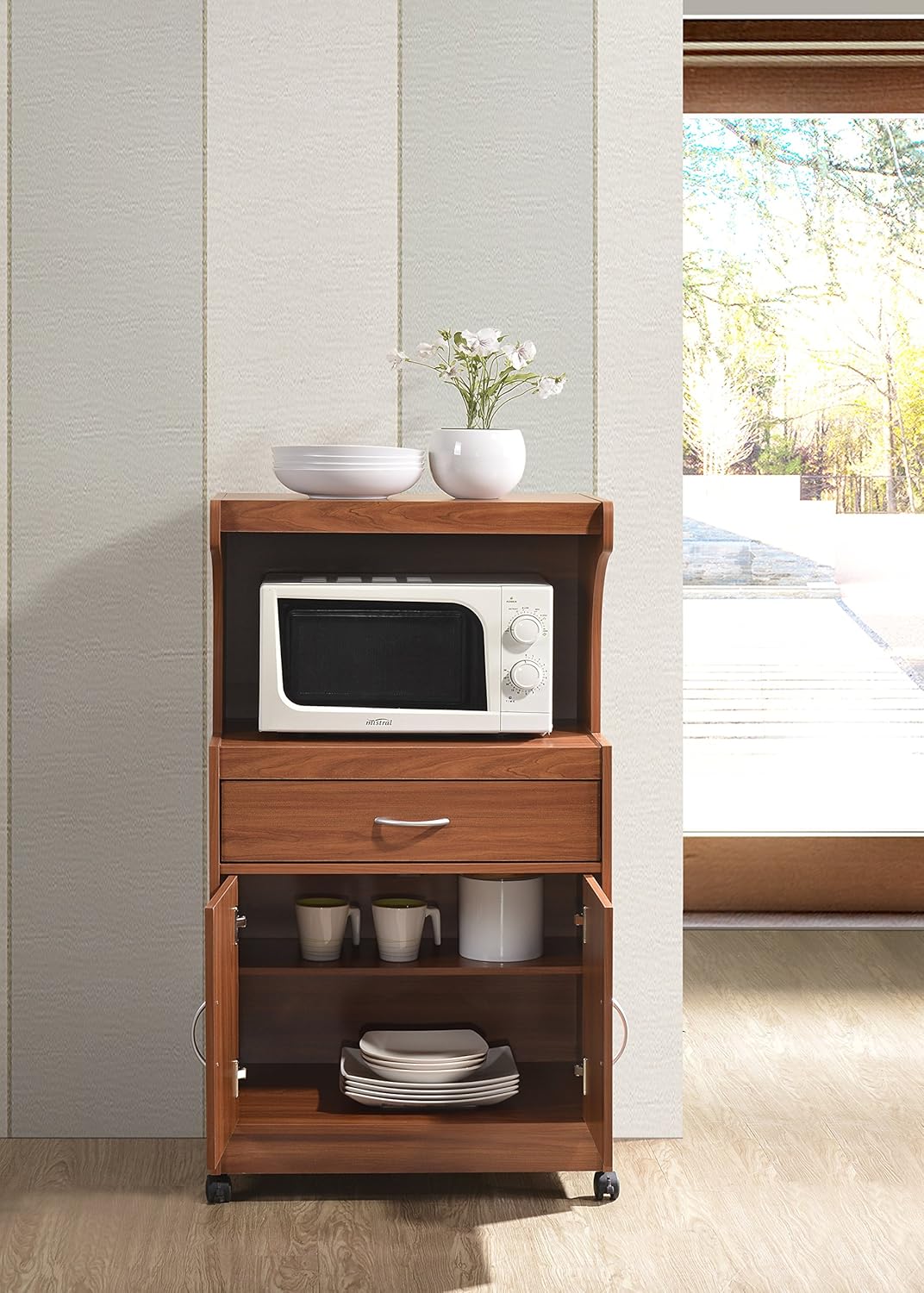 Hodedah Microwave Kitchen Cart, Cherry
