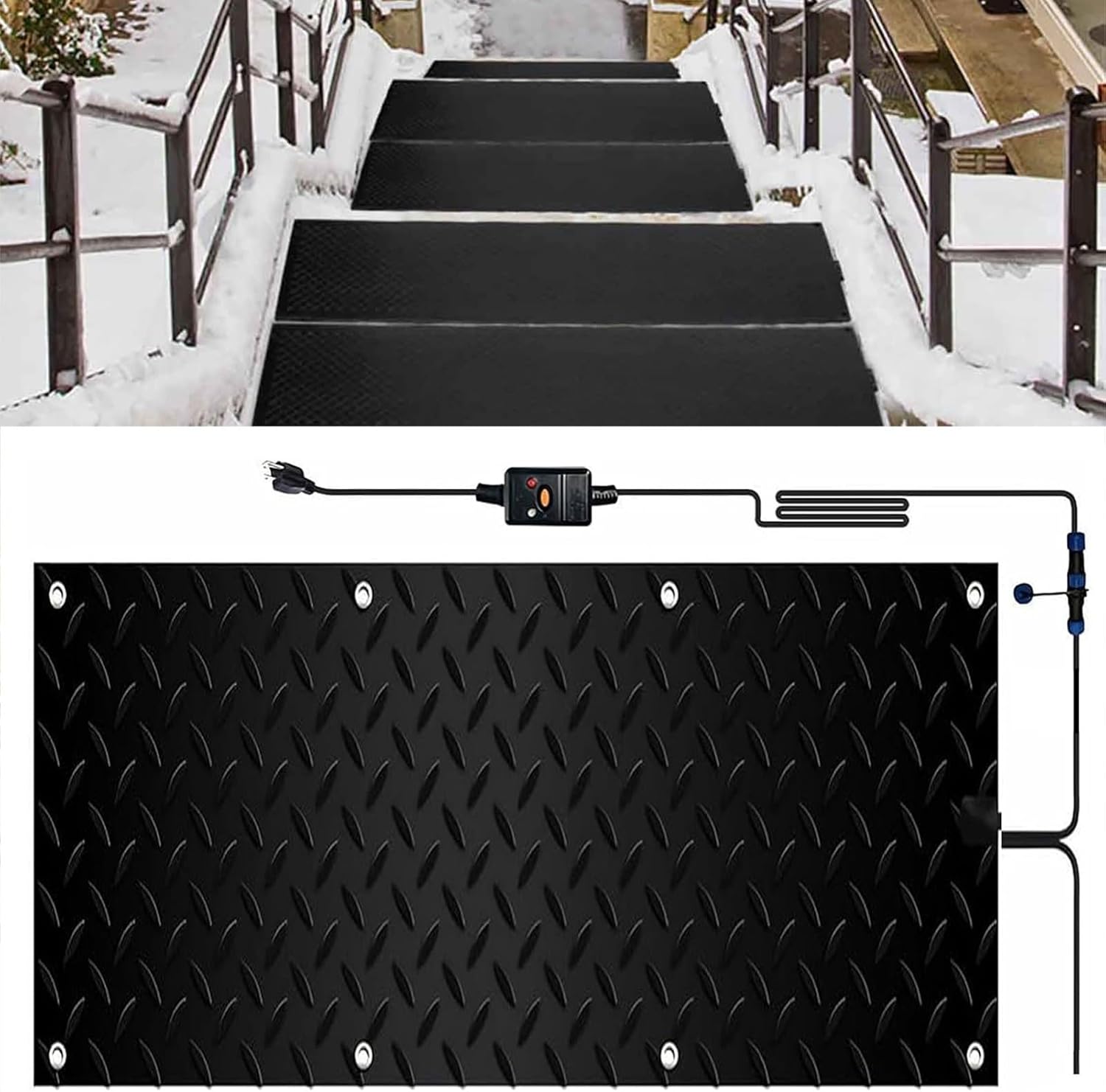 Snow Melting Walkway Mat, 1/2/3/4/5 pcs No-Slip Rubber Outdoor Heated Walkway Mat, Outdoor Stairs- Non-Slip Winter Removal and Ice Melt Products -Heating Entrance(5 Pcs,10x48in/(25.4x121.9 cm)