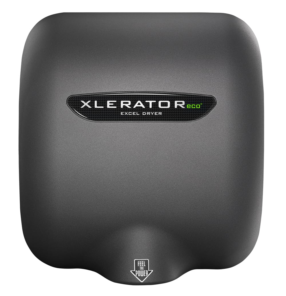 XLERATOReco Hand Dryer, Excel Dryer XL-GR-ECO-1.1N-110-120V Hand Dryer, Automatic, Surface-Mounted, Cast Cover, Textured Graphite Paint, 110-120V with Noise Reduction Nozzle