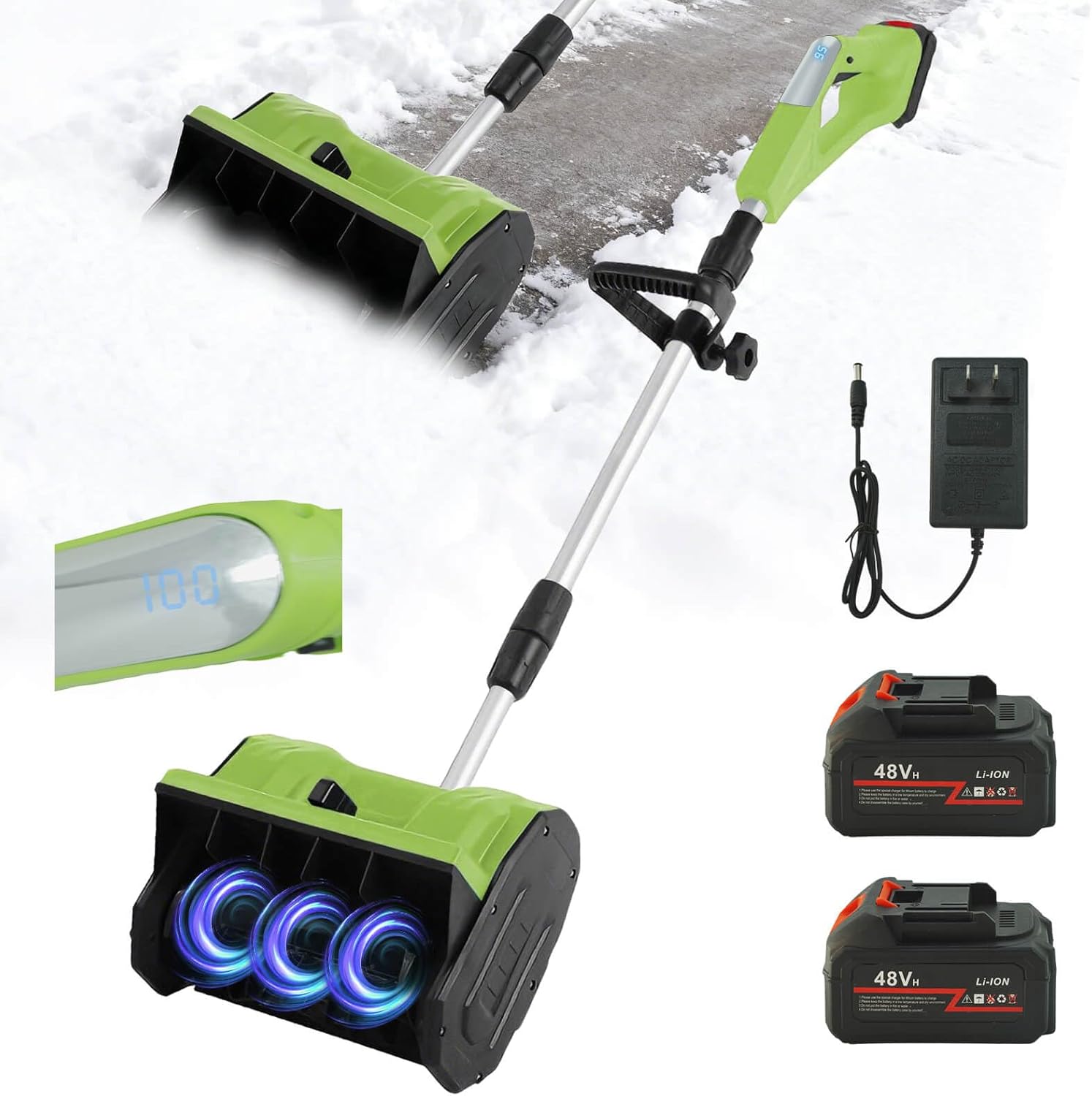 Electric Snow Shovel, Snow Blower Cordless, 21V | 12-Inch | 2X 4.5 Ah Batteries & LCD Display, Battery-Powered Snow Removal with Directional Plate and 20FT Throw Distance for Patio, Driveway