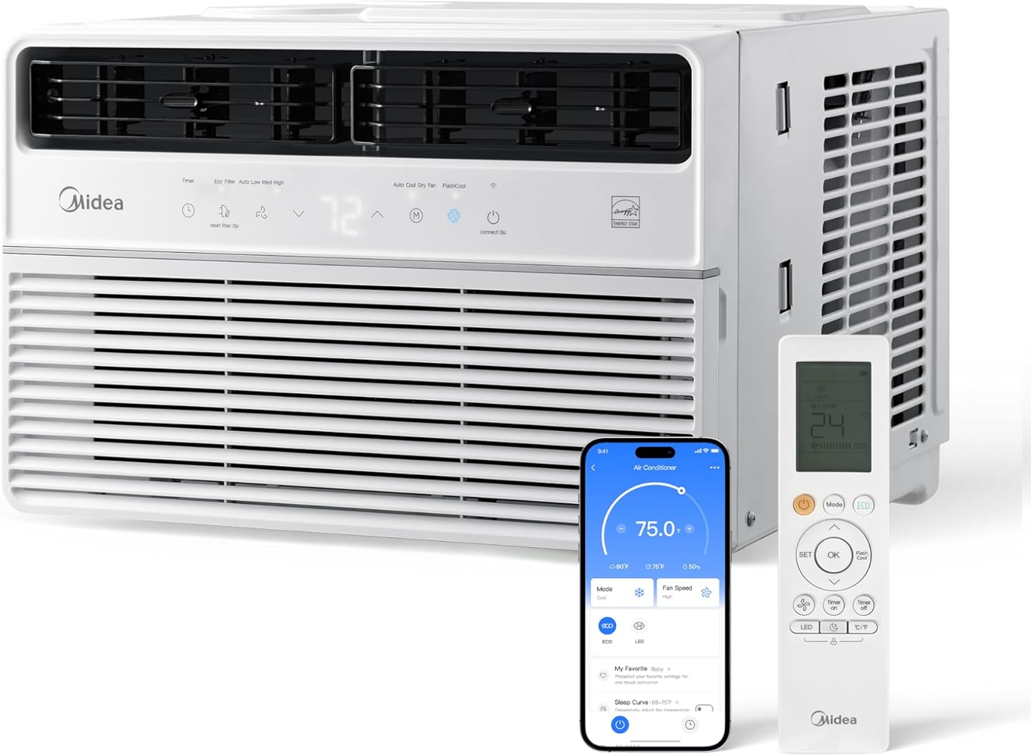 Midea 10,000 BTU Smart Inverter Window Air Conditioner with APP, Alexa Control, 115V AC Unit Cools up to 450 Sq. Ft, Quiet Operation, Energy Saving, Remote & Easy Installation Kit, White