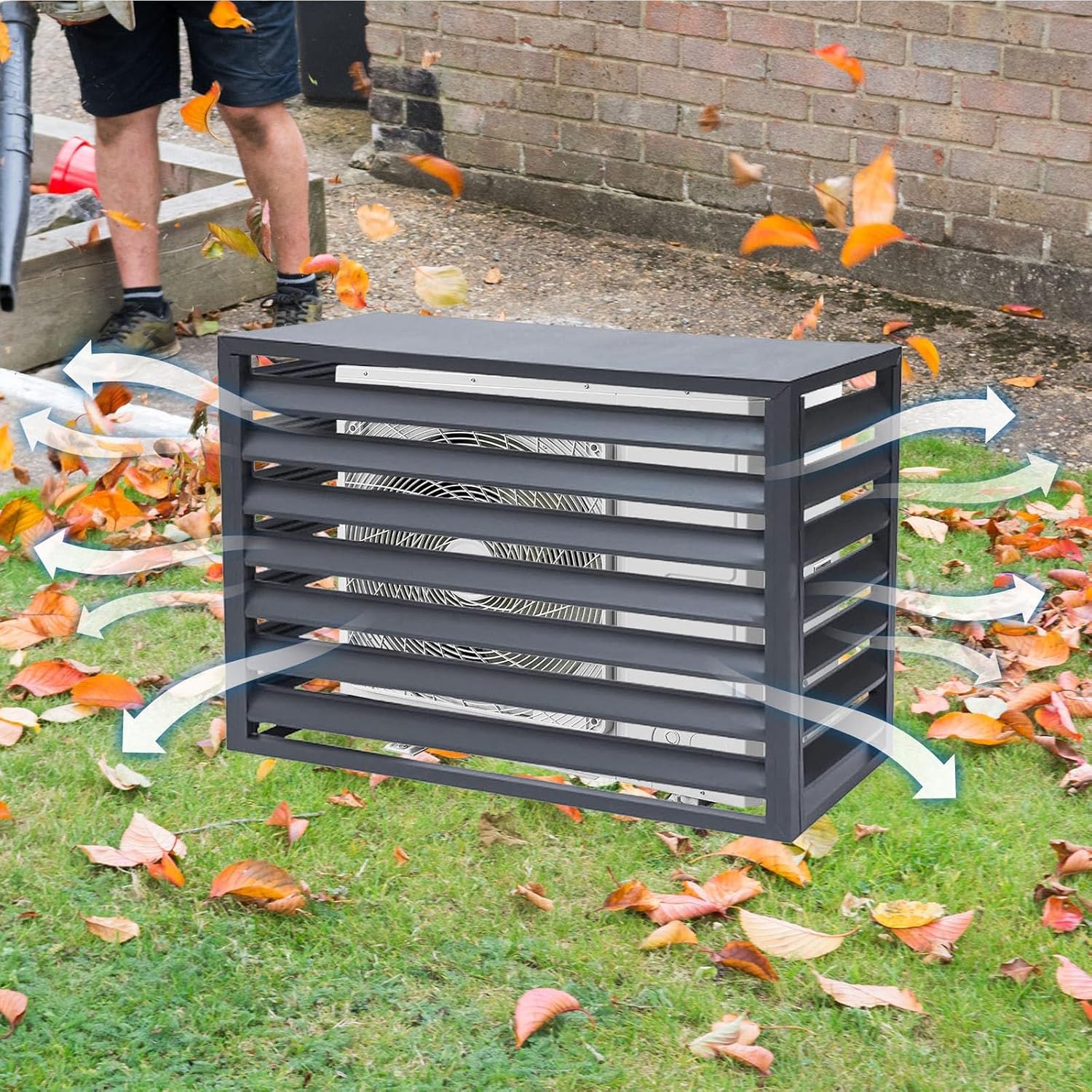 Air Conditioner Fence for Outside, Ac Unit Covers Outdoor, Shelf Plant Stand, Noise Reduction, Anti Theft, Outdoor Privacy(White,110cm)