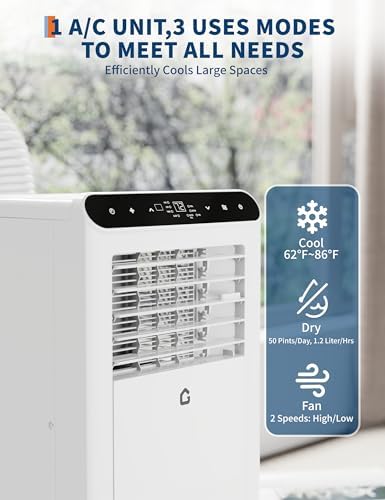 8,000 BTU Portable Air Conditioner, 3-In-1 Ventless Portable Air Conditioner with Dehumidifier, Fan, Room AC Unit Cools Up to 350 Sq.Ft., Auto Swing, 24H Timer, Windows Kit Included, White Top