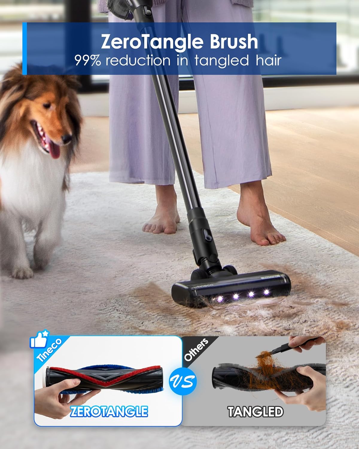 Tineco Cordless Vacuum Cleaner, Lightweight Stick Vacuum with Powerful Suction, ZeroTangle Brush with 3L Auto Dust Base for Hard Floor, Carpet & Pet Hair Pure ONE Station Furfree