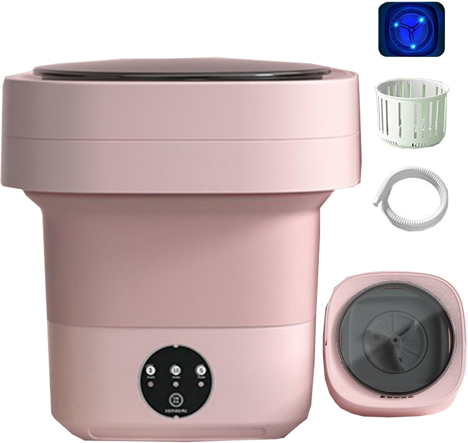 Mini Portable Washing Machine, Folding Washing Machine, Laundry Machine with 3 Modes Deep Cleaning Half Automatic Washt, for Camping, Rv, Travel, Small Spaces (Color : Pink, Size : 8.6L)