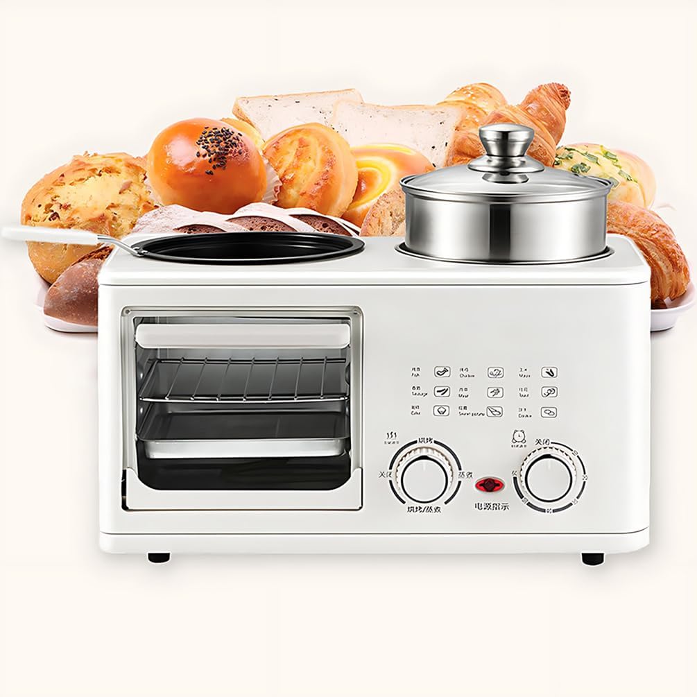 This Breakfast Appliance Features An 8-liter Oven, a 1-liter Cooking Pot, a Steamer, and a Timer, Making It Ideal for Small Kitchens and Apartments. (Avocado green)