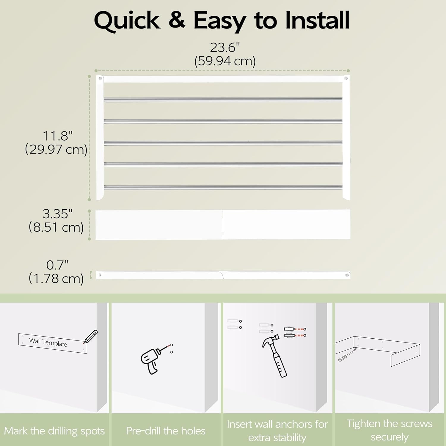 Wall Mounted Clothes Drying Rack 23.6