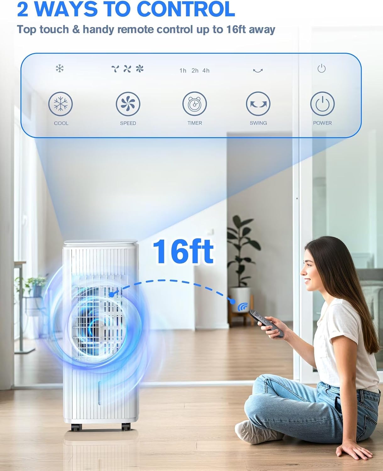 Portable Air Conditioners, 7H Timer for Auto-Off, Swamp Coolers Portable Ac with 70° Oscillation,for Room Bedroom Office, White