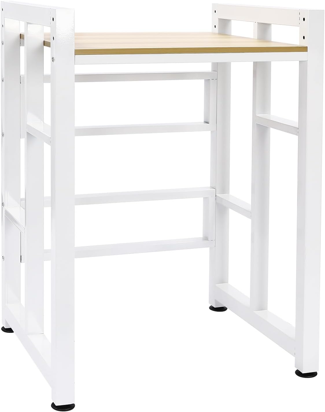 Heavy-Duty Washer Dryer Stacking Rack Stand, 419lbs Capacity Storage Shelf with Height Adjustable Shelf, for Laundry Room, Bathroom, Kitchen to Hold Dryer, Washer, Microwave (White+Light Walnut)