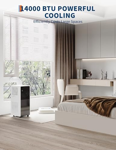 GAOMON 14,000 BTU Portable Air Conditioner Cools Up to 750 Sq.Ft, 3-IN-1 Quiet Portable AC Unit with Remote Control for Large Room, Campervan, Office, Temporary Space, Black+White