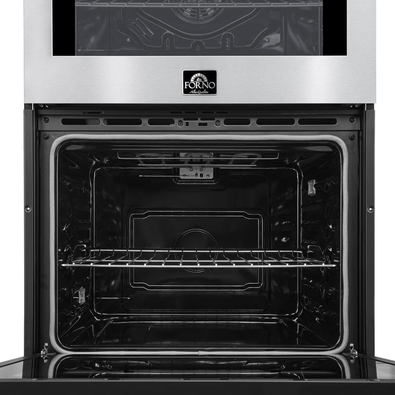 Forno Vomero 30-Inch Double Wall Oven, 10 cu.ft Total Capacity, 7100W Electric Convection with Manual Steam Clean & Mechanical Controls, Includes Both Antique Brass Stainless Steel Handles - White