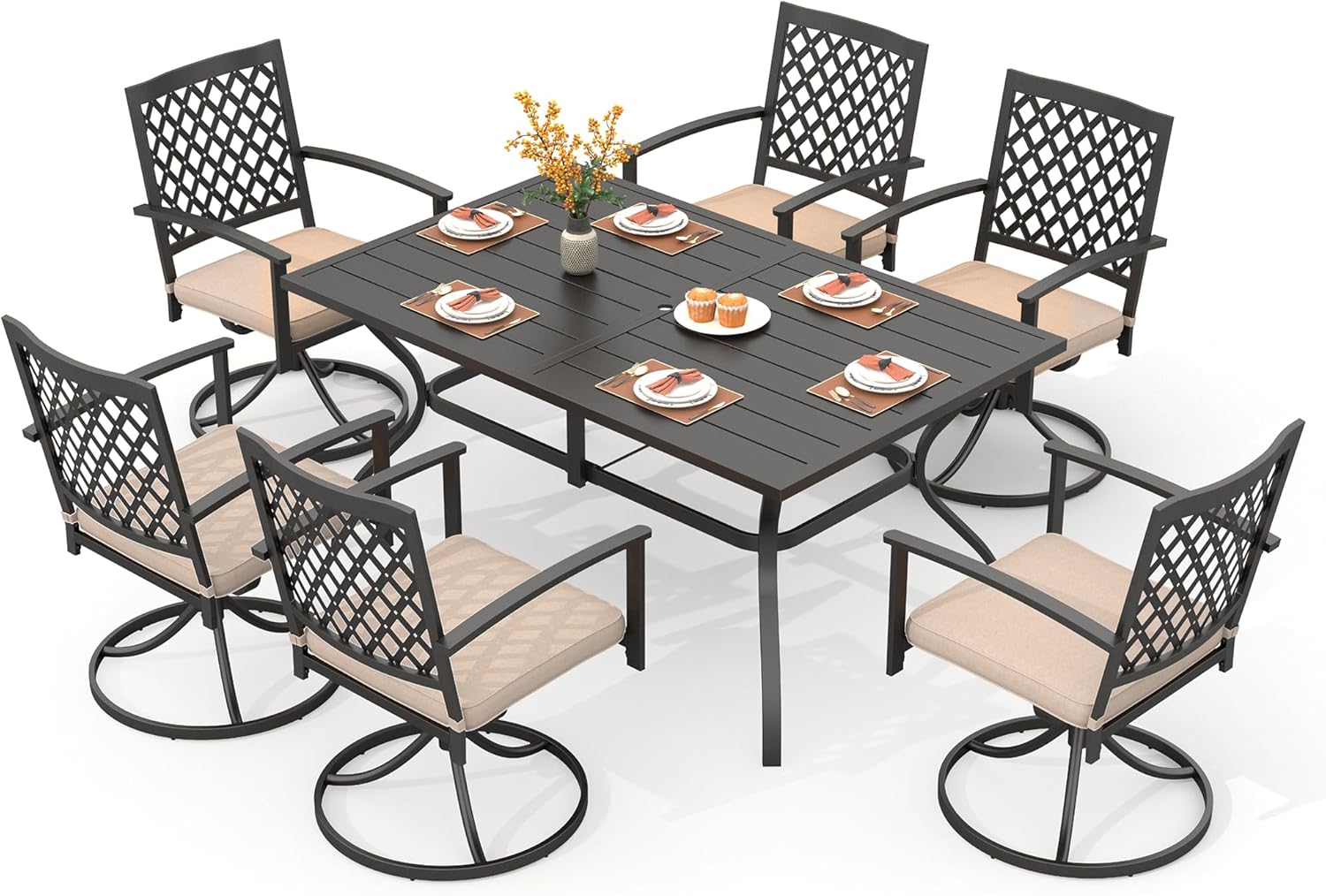 PHI VILLA 7 Pieces Outdoor Dining Set for 6, 60