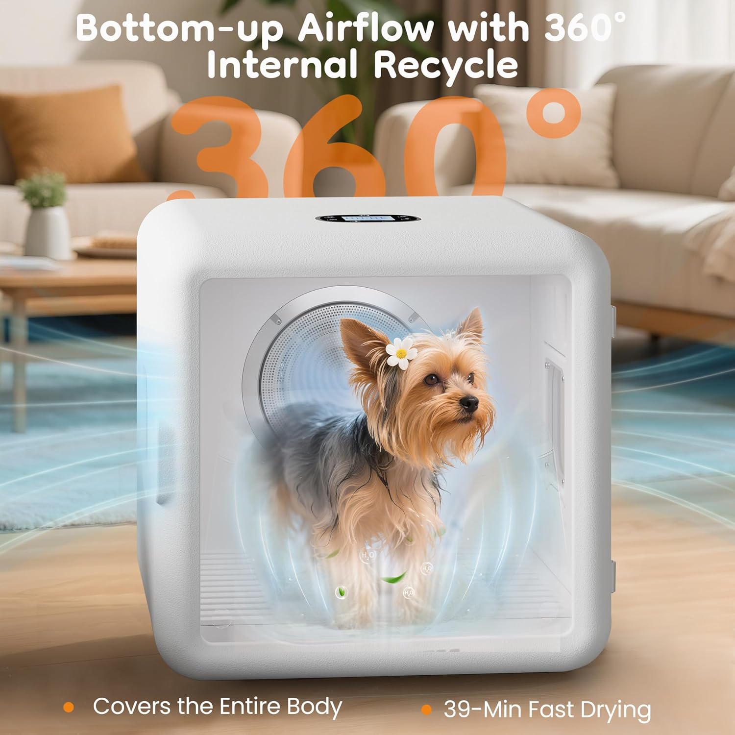Smart Pet Dryer Box for Cats & Small Dogs: 65L Large Capacity Drying Machine, Ultra-Quiet 50dB Hair Dryer for Pets with Adjustable Temp, Portable Dog Cat Dry Box for Grooming