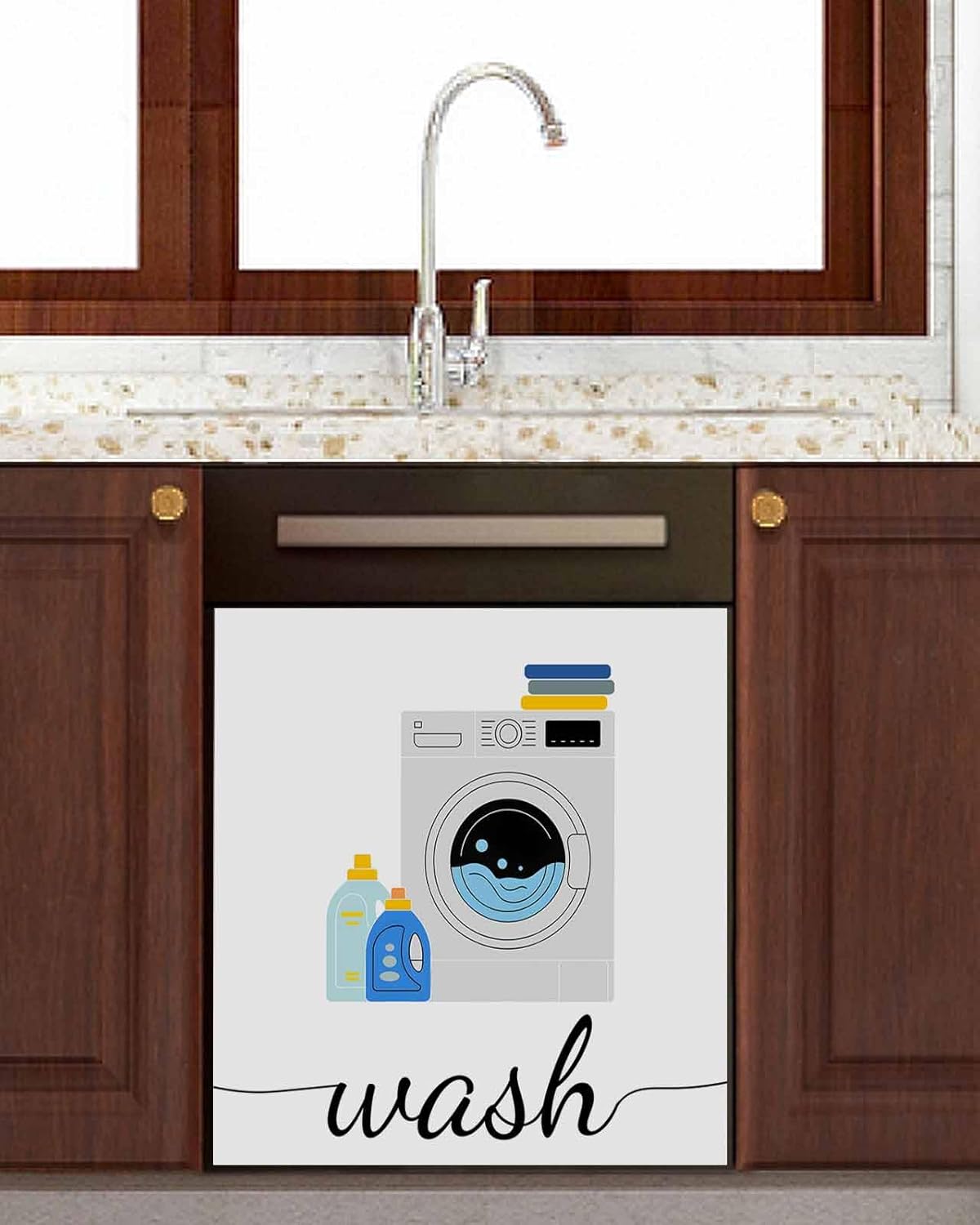 Dishwasher Magnet Cover, Laundry Room Dishwasher Lid Magnetic Kitchen Sticker, Modern Minimalist Washing Machine Resuable Refrigerator Magnet Covers Panel Decal Fridge Kitchen Appliance 23''x26''