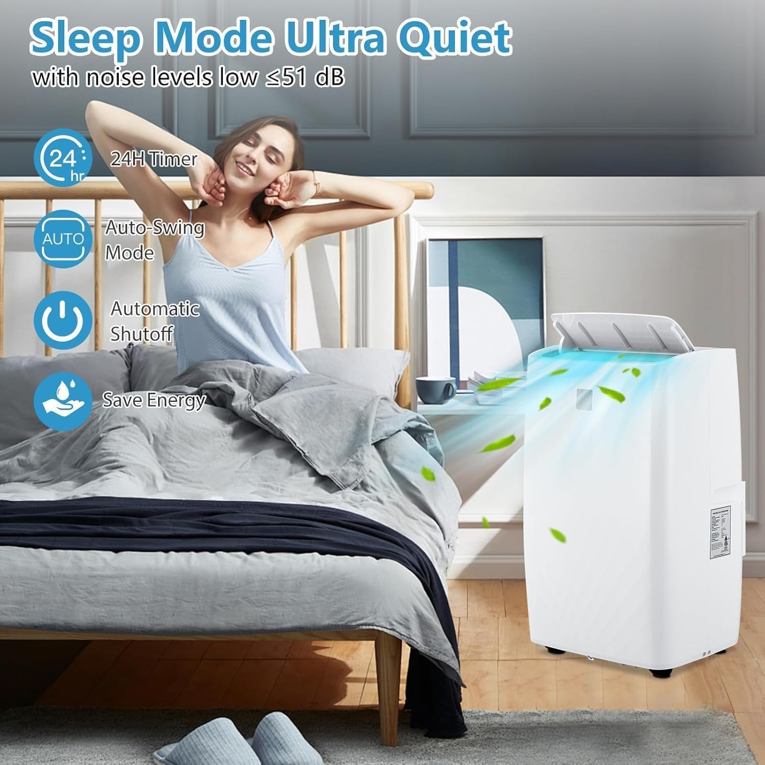 Garvee 14,000 BTU Portable Air Conditioner, 4 in-1 Portable AC Unit with Dehumidifier Cooling Fan Sleep Mode for Rooms 750 Sq.Ft, Remote Control, 24H Timer, LED Display, 2 Generation, White+White Cap