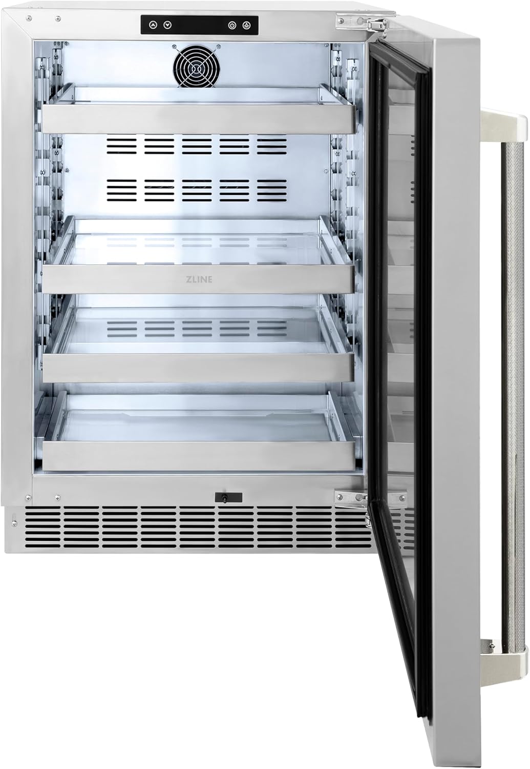 ZLINE Autograph Edition 24 in. Touchstone 151 Can Beverage Fridge with Solid Stainless Steel Door and Polished Nickel Helix Handle (RBSOZ-ST-24-KPN)