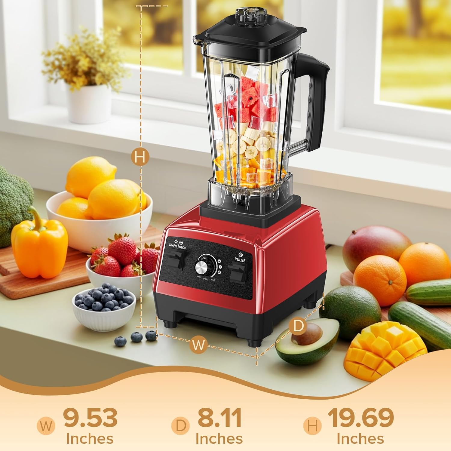 Blender for Smoothies, Blenders for Kitchen, Ice Crushing, Frozen Fruits, Smoothie Blender with 68Oz. Pitcher and 20Oz.Juicer Container