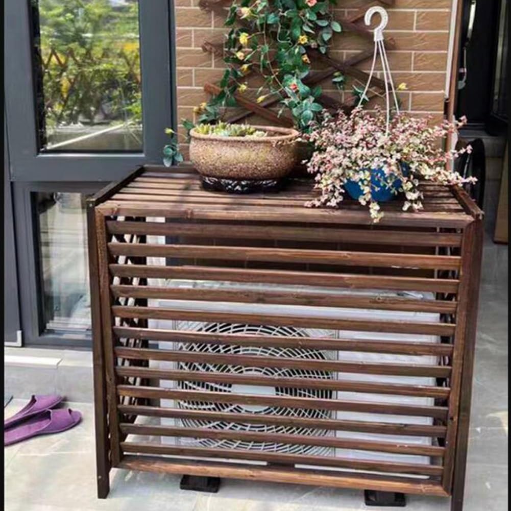 Hide Air Conditioner Cover For Outside Unit Freestanding Privacy Fence Protective Grilles Louvered Plant Stand Brown (Size : L85 X W35 X H75cm)