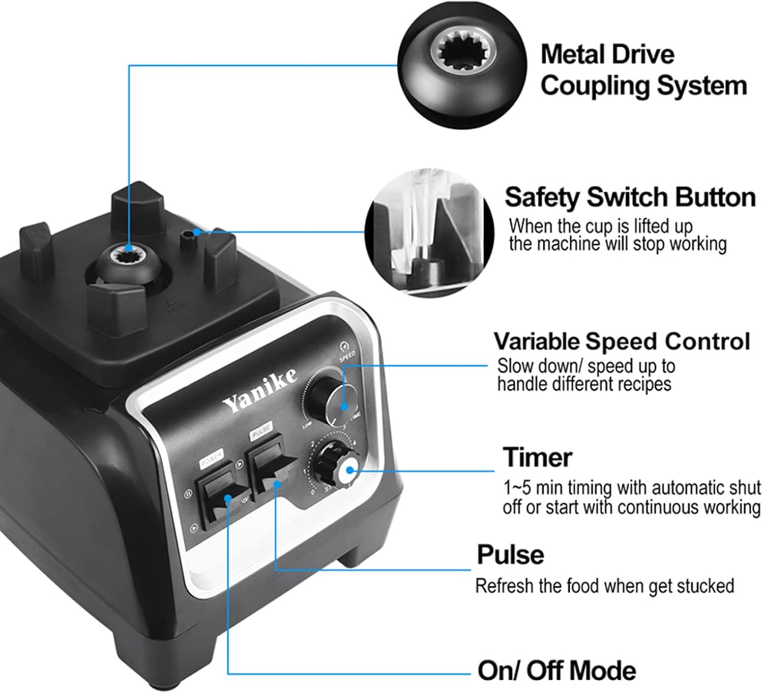 Yanike 70OZ BPA-Free Tritan Blender, 2200W High Speed Professional Countertop Blender for Shakes and Smoothies, Adjustable Speed Control, Timer Control, Automatically Shuts Off