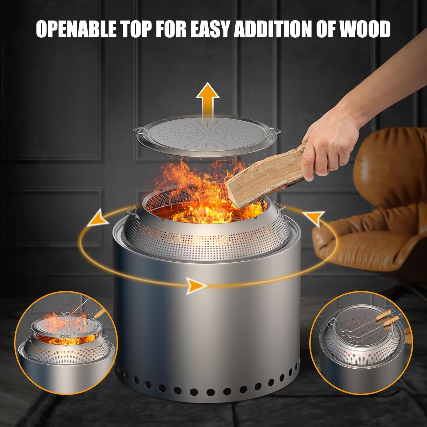 KEESHA Fire Pit Spark Protector Screen for Solo Stove Yukon Durable 304 Stainless Steel Mesh Shield Two-Piece Mesh Cover, Includes Wooden Handle Removal Tools, Compatible with Outdoor Fire Pits