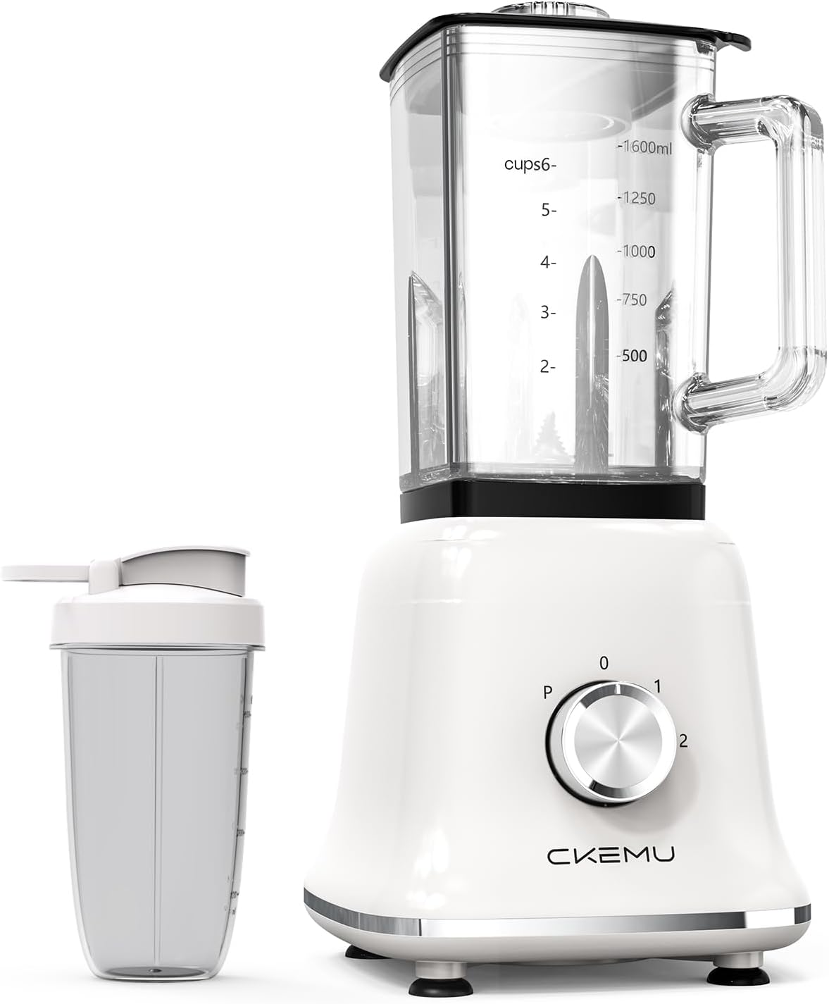 Professional Blender For Smoothies, 58 Oz Glass Jar, Glass Blender Including Puree & Crush Ice Functions, 750 Watts, With Portable Travel Cup B02 (Ceramic White)