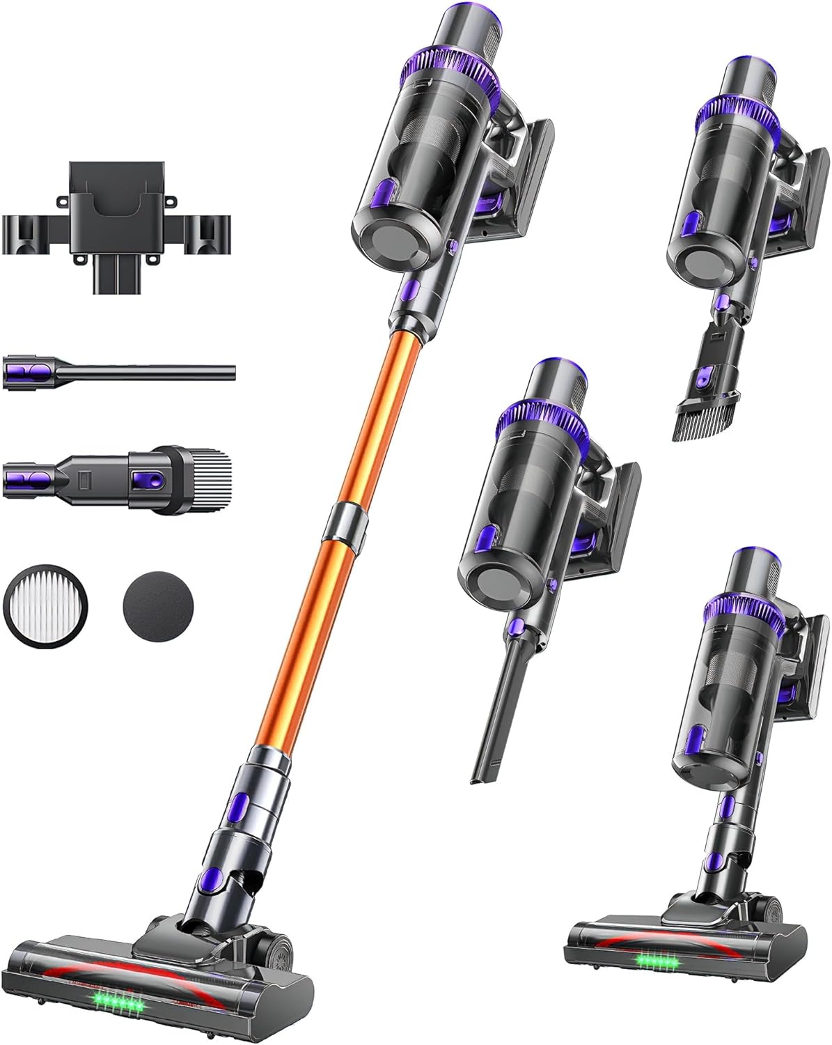 Cordless Vacuum Cleaner, 450W 48KPA Suction Power, 50 Minutes Runtime, Rechargeable Stick Vacuum for Carpet, Tile, Pet Hair, Hardwood Floors,Purple