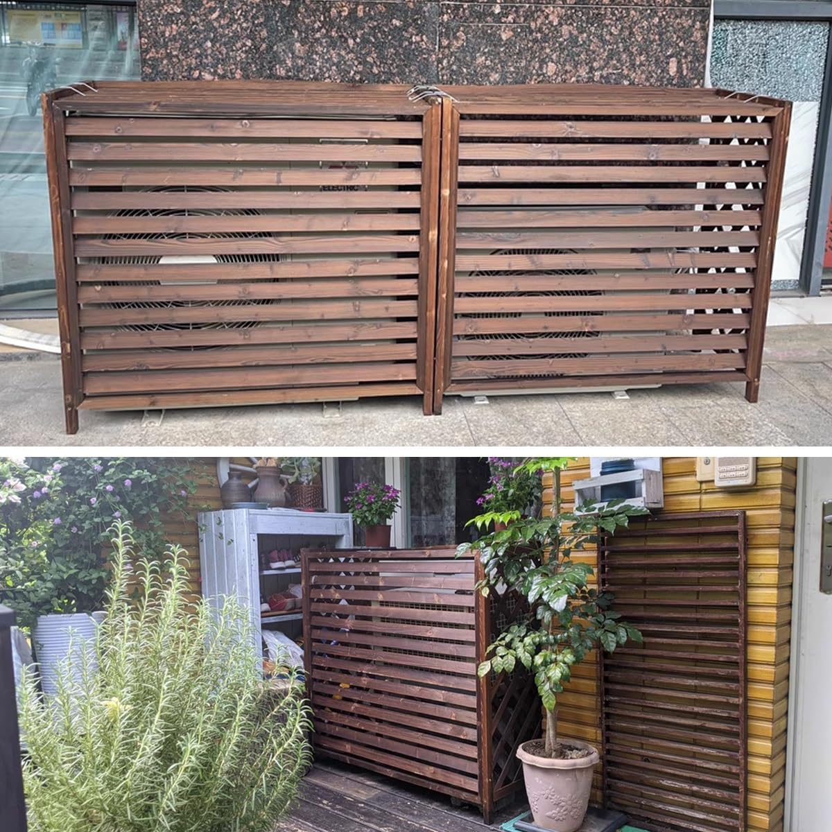 Air Conditioner Fence Screen Protective Cover Solid Wood Shelf Plant StorageDecorative Louvered Frame for Outside to Hide Condensing Unit for Outdoor Privacy(Black,L115cm*W54cm*H95cm)