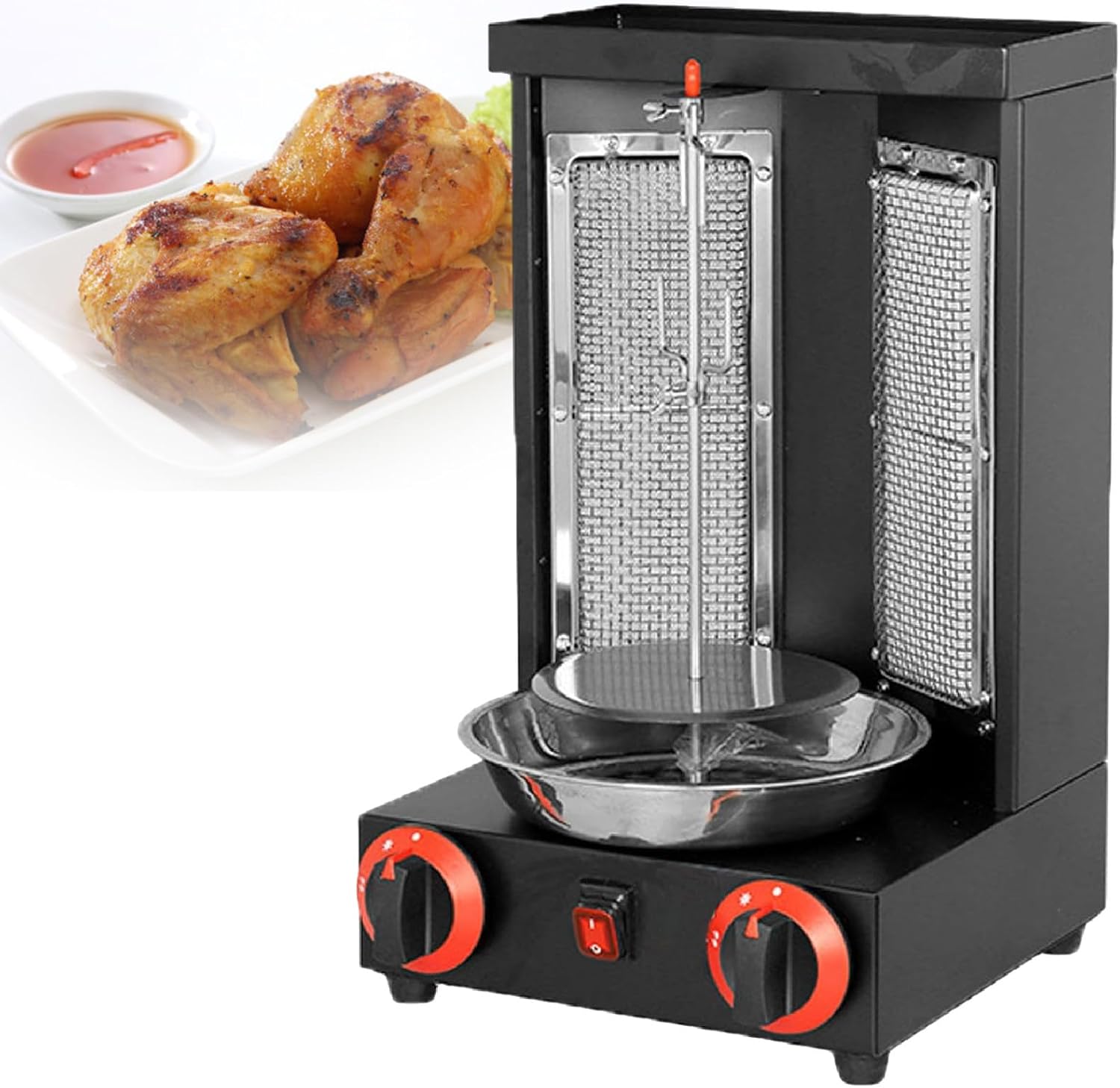 Shawarma Grill Machine, Gas Chicken Shawarma Cooker Machine, Propane Doner Kebab Gyro Grill Machine with 2 Burner and Meat Catch Pan,Black-110V